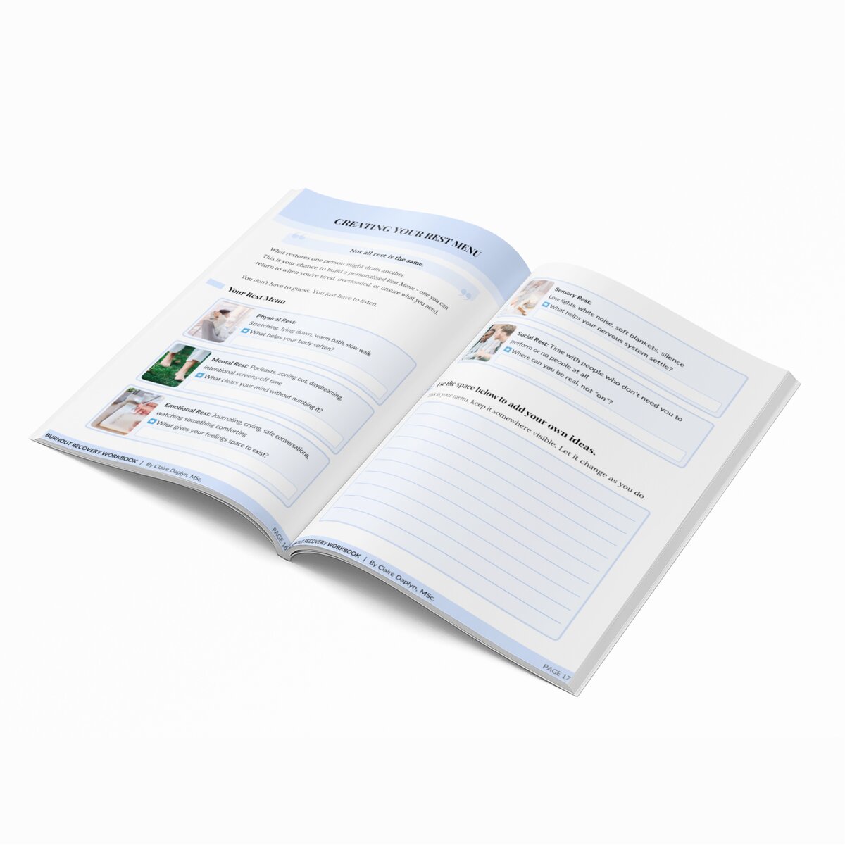 Inside the Burnout Recovery Workbook - Creating Your Rest Menu pages